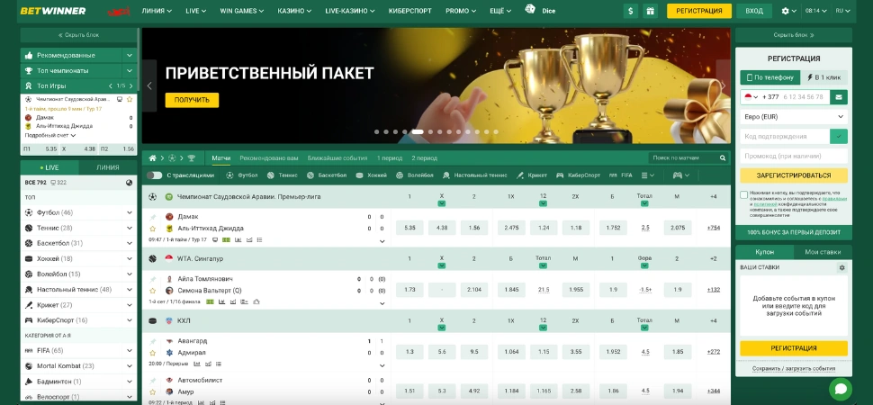 Спортивные ставки Betwinner — линия и коэффициенты